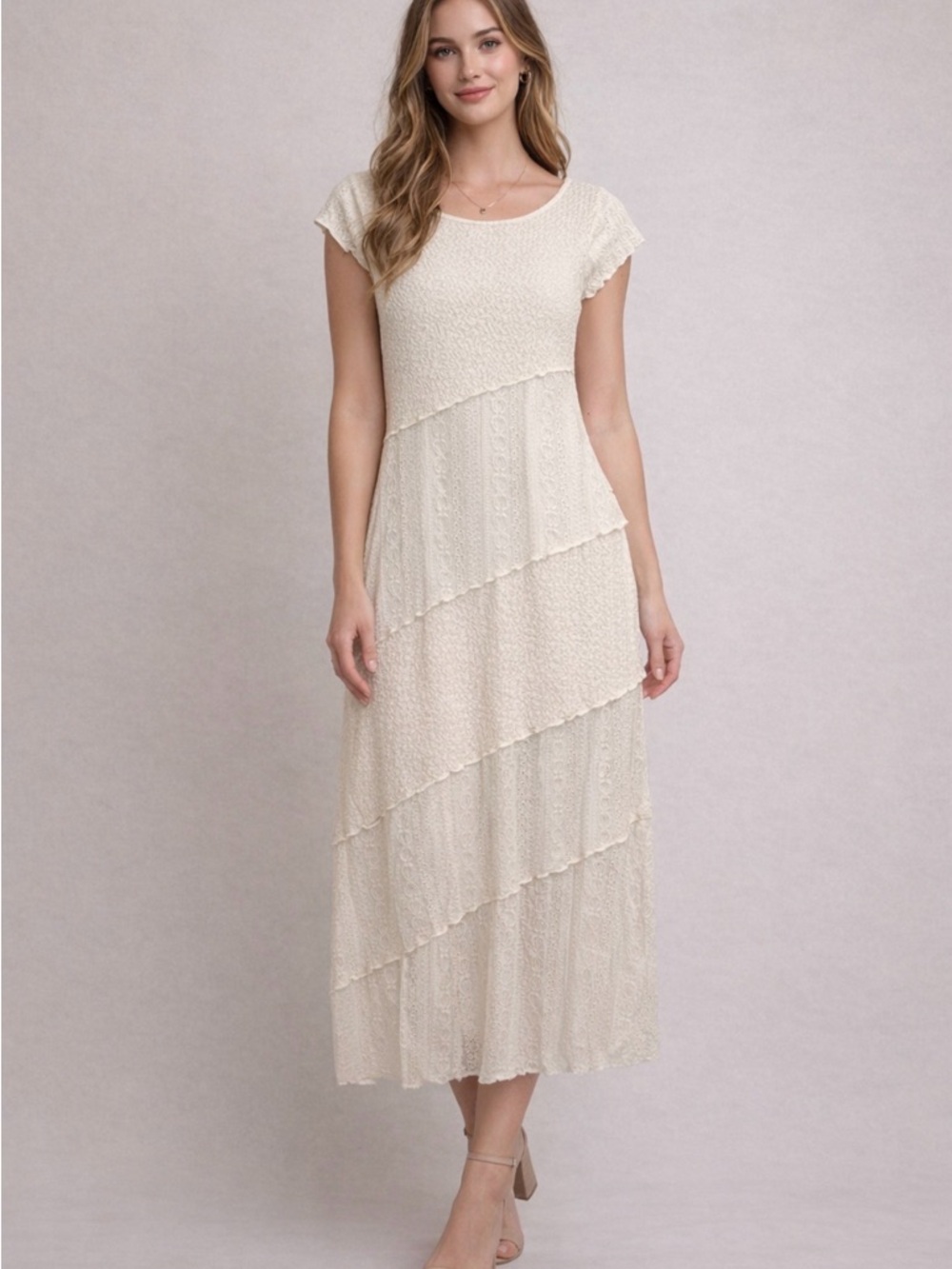 Miss Selfridge Ivory Embroidered Scoop Back Midi Dress Size 6 NWT